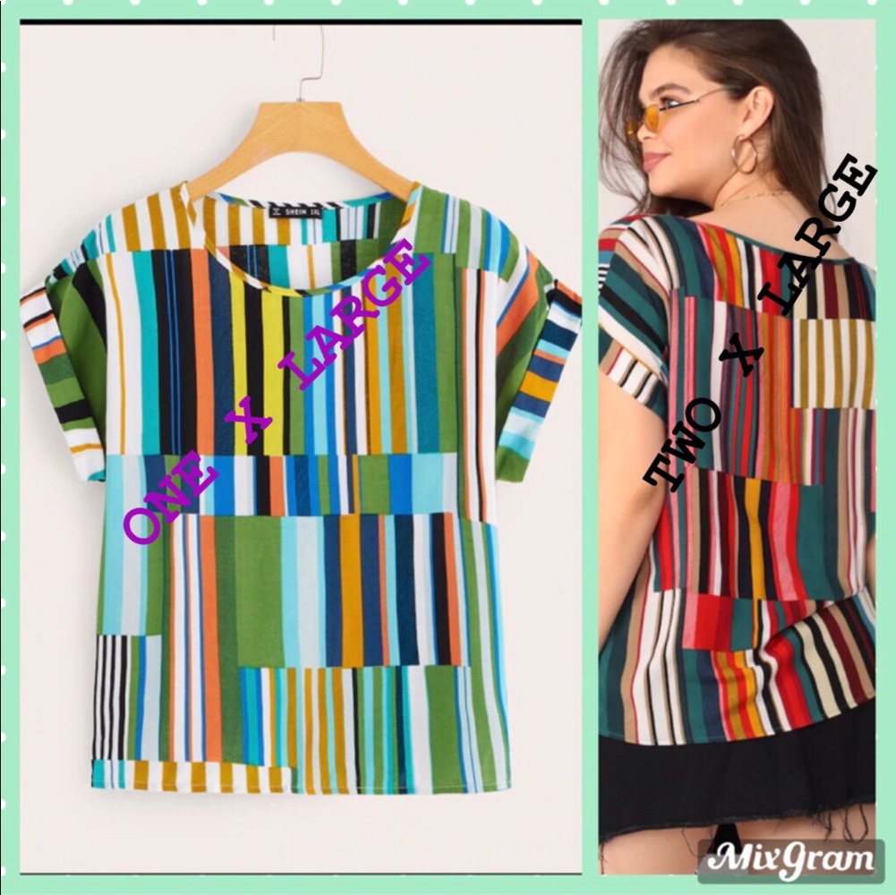💝 MULTI-ROUND NECK STRIPED BLOUSES 1XL & 2XL 💝